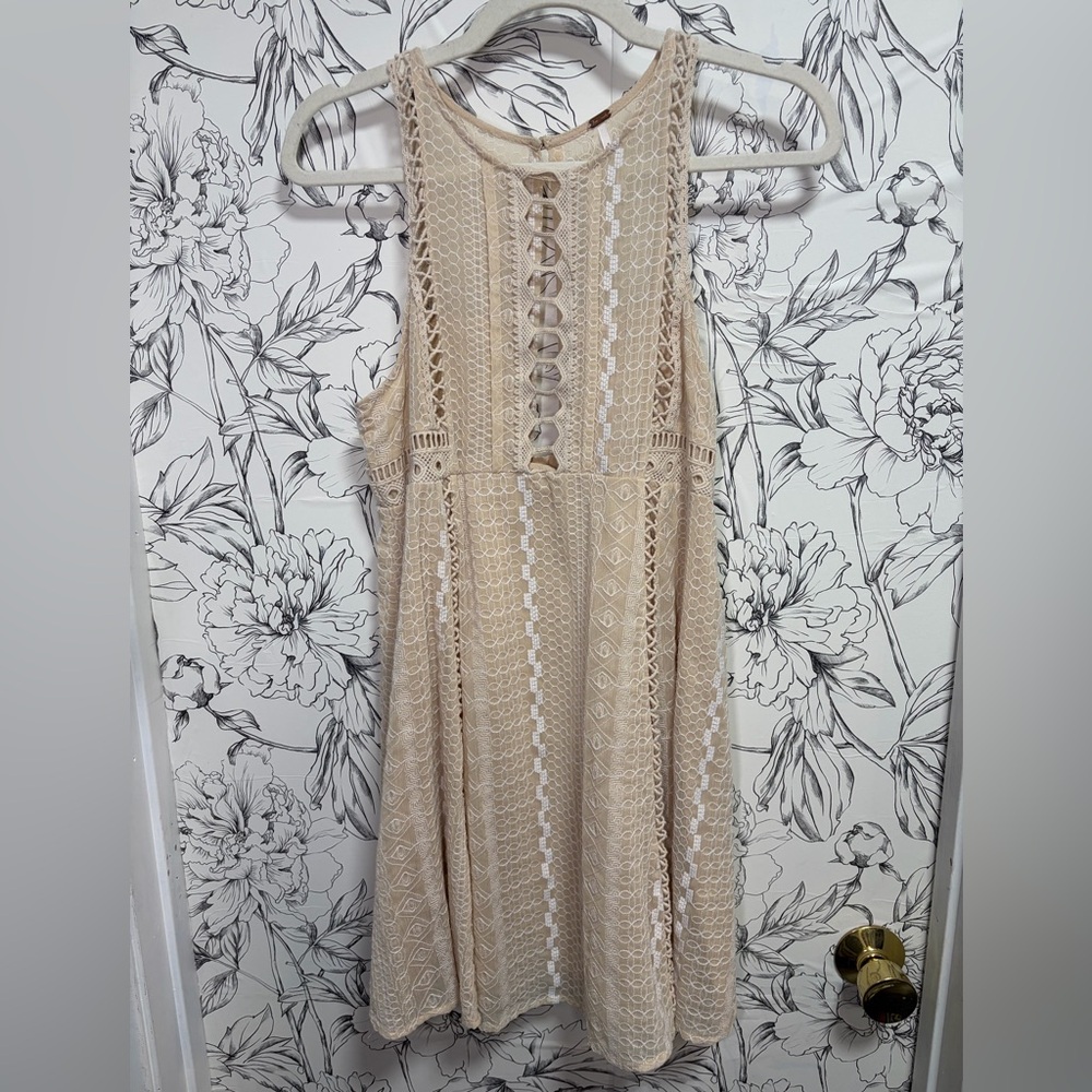 Free People Beige Cutout Mini Dress